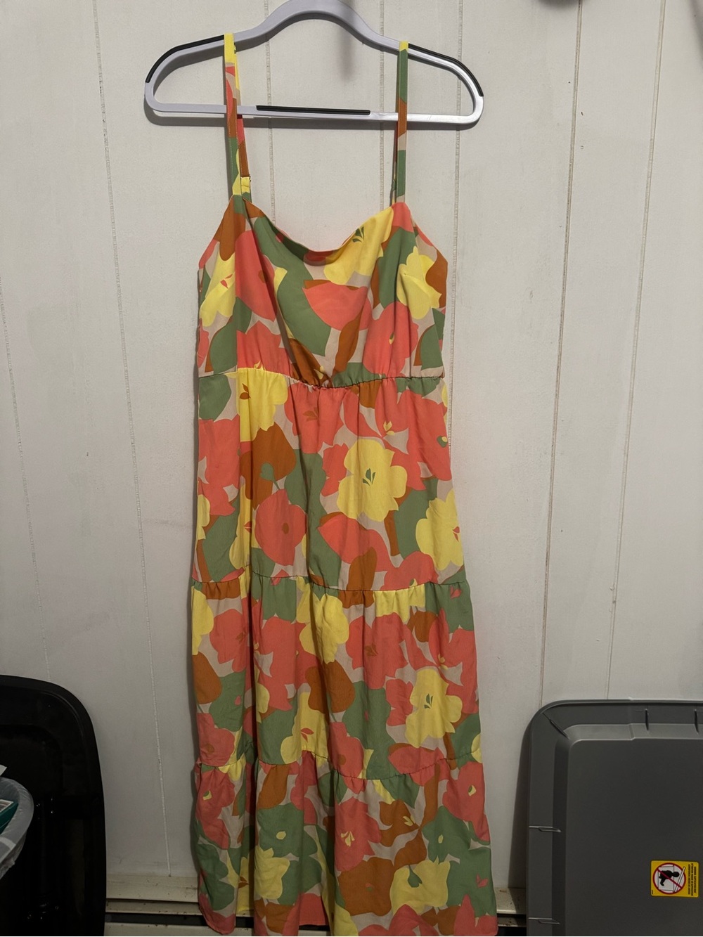 Floral Tiered Maxi Dress in Yellow, Coral & Olive